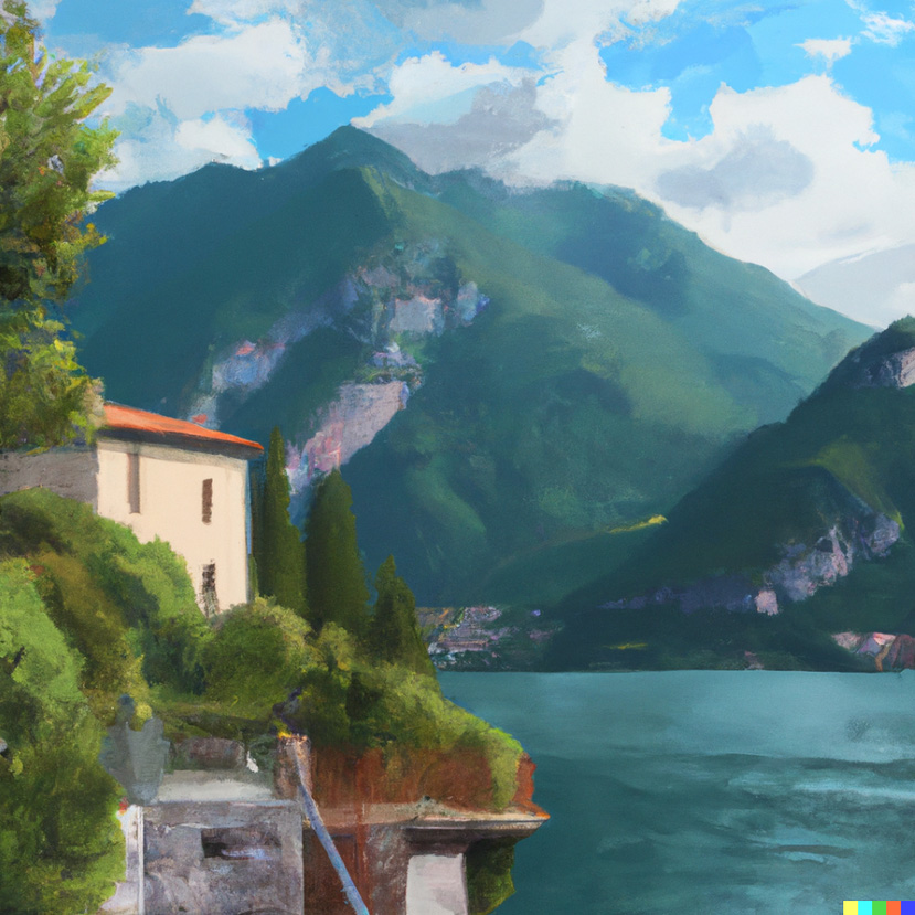 detailed painting of italian countryside beautiful lake digital art by AI